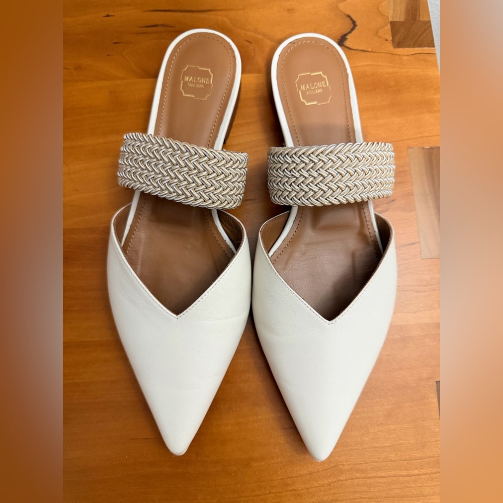 Malone Souliers Cream Mules with Braided Strap